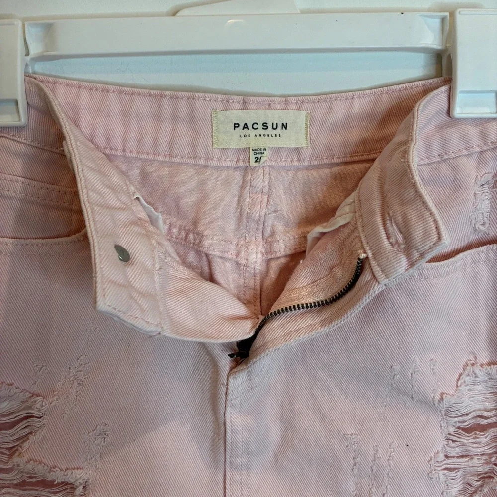 PacSun Pink Distressed Denim Mini Skirt Raw Hem Size 25